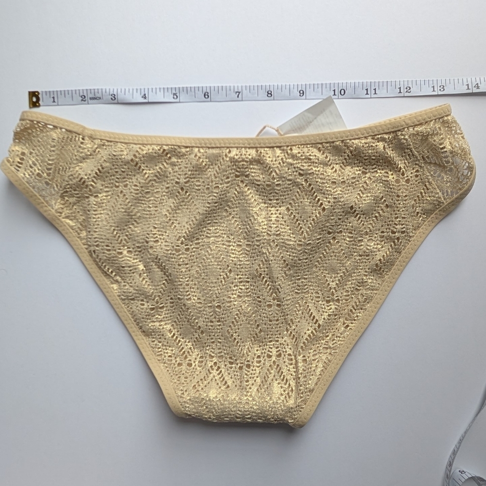 BECCA Adela Polished Bikini Bottom Gold Metallic Lace Size Small - Picture 3 of 4